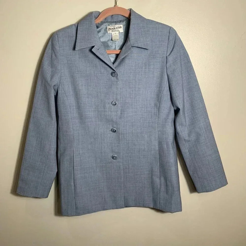 Pendleton Wool Blazer Jacket Women’s Size 6 Blue 100% Virgin Lined USA Vintage
